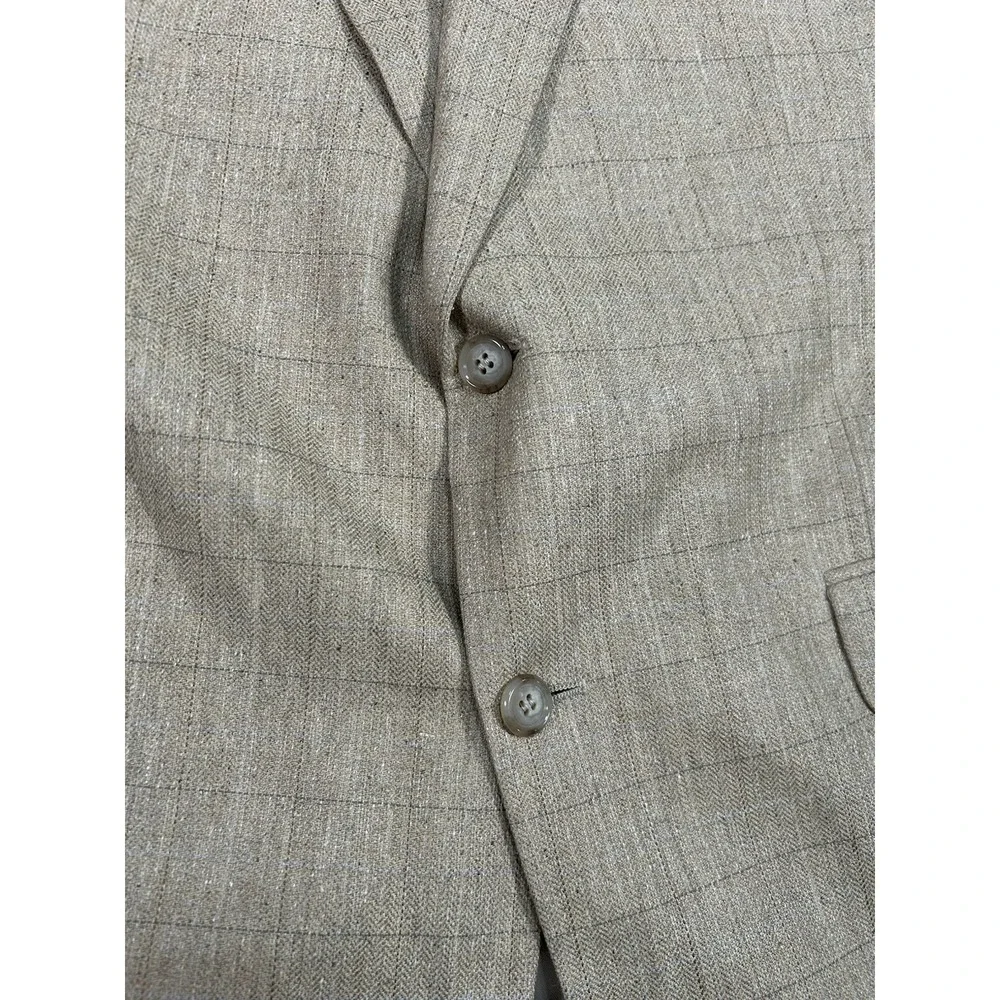 Vintage Brooks Brothers Blazer Men 43R Beige Windowpane Worsted Wool‎ Silk Linen